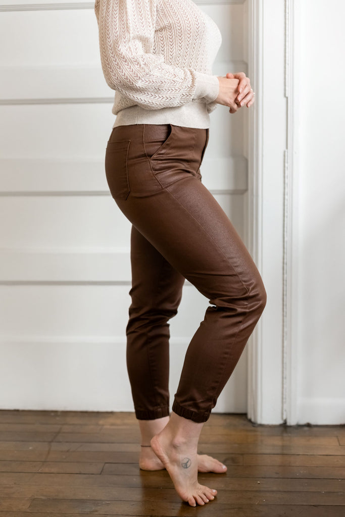 Modeled by Sydney Croft are our jeans. You'll also find a good selection of trousers, joggers, skirts and shorts are all here at Tru Blue Boutique