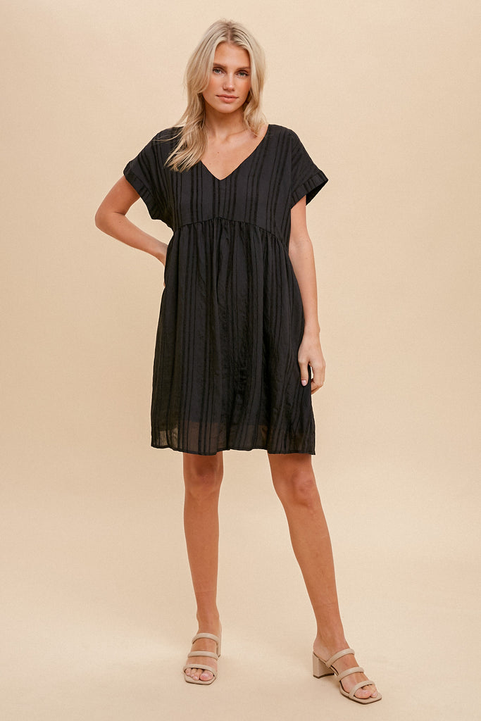 Little black dress with textured stripe design by Hem and Thread at Tru Blue Boutique