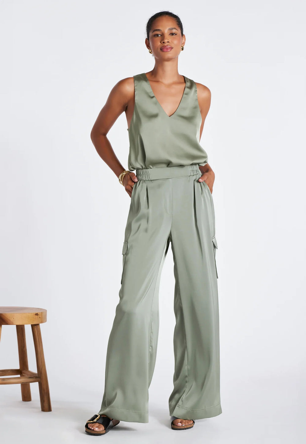 Celery green satin camisole, cami - Tru Blue Boutique