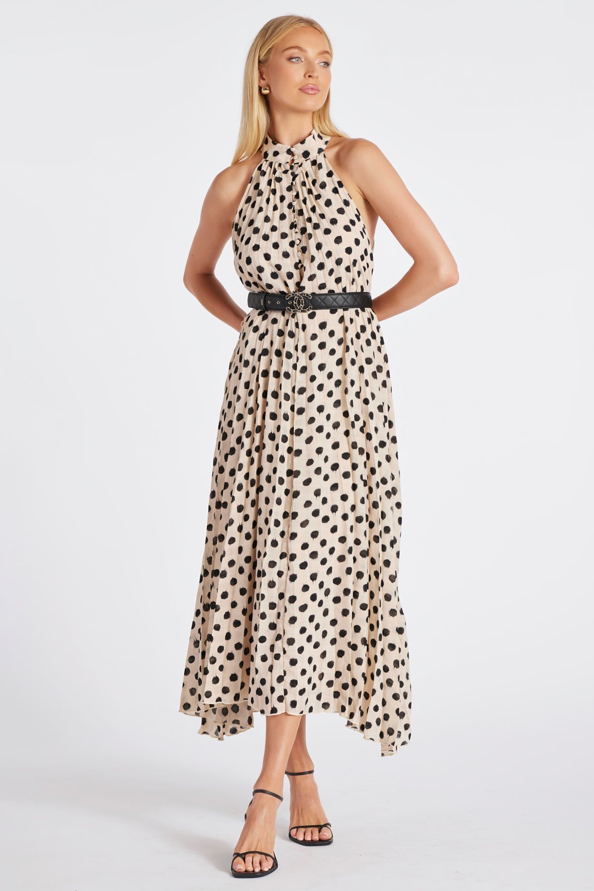 Avery sleeveless halter dot dress - Tru Blue Boutique