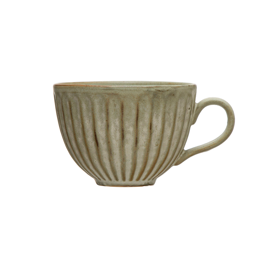 Pleated creame 16 oz stoneware mug with reactive glaze - Tru Blue Boutique