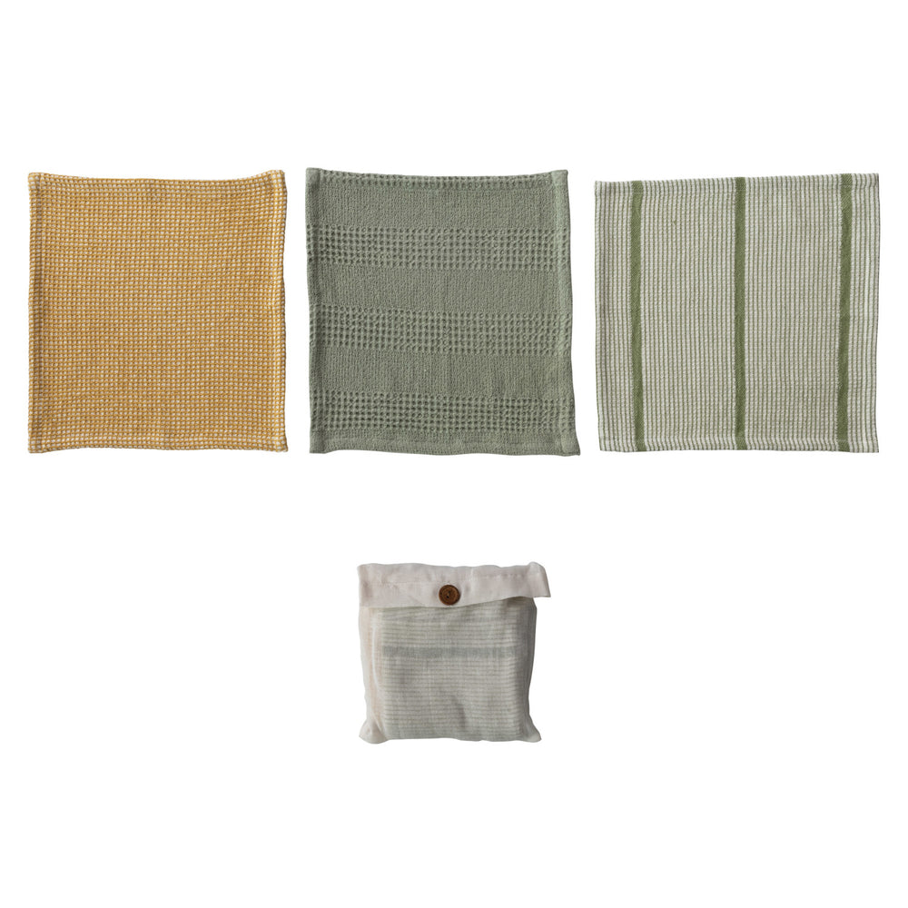 Set of 3 Green and gold cotton waffle weave  dish cloths - Tru Blue Boutique