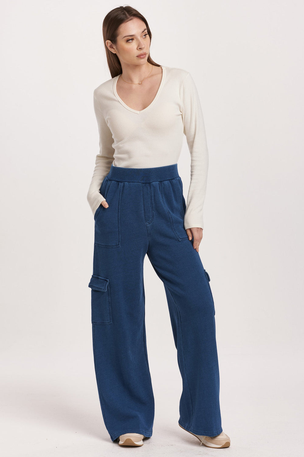 Blue Cargo sweatpant wide leg - Tru Blue Boutique