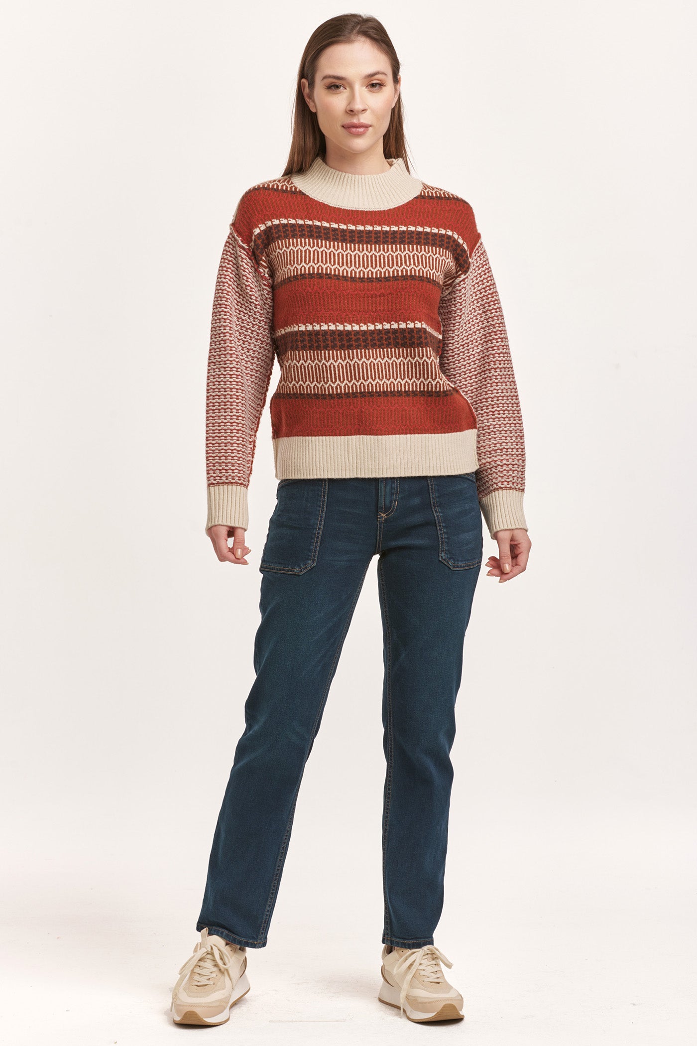 Red and cream stripe sweater with mid neck - Tru Blue Boutique