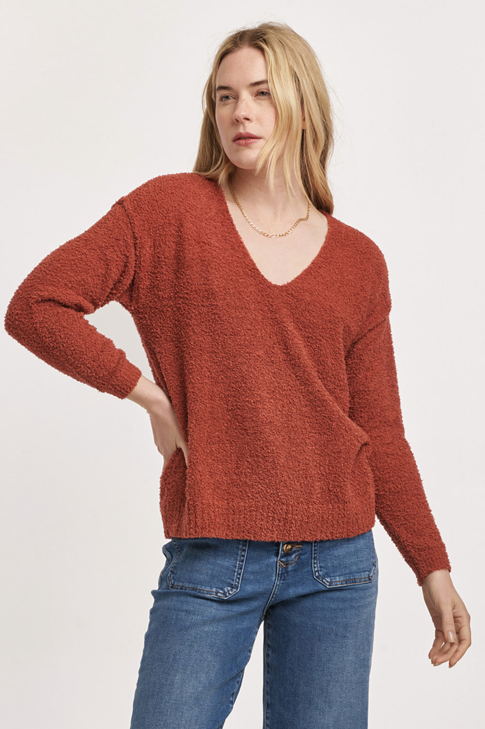 Saffron rust v-neck sweater - Tru Blue Boutique