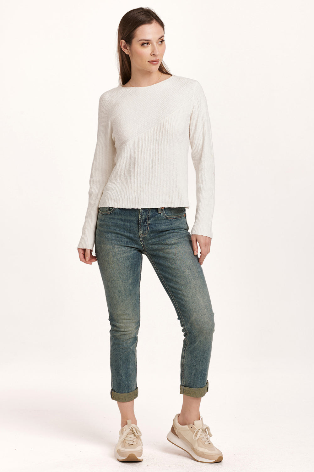 White mixed rib knit top - Tru Blue Boutique