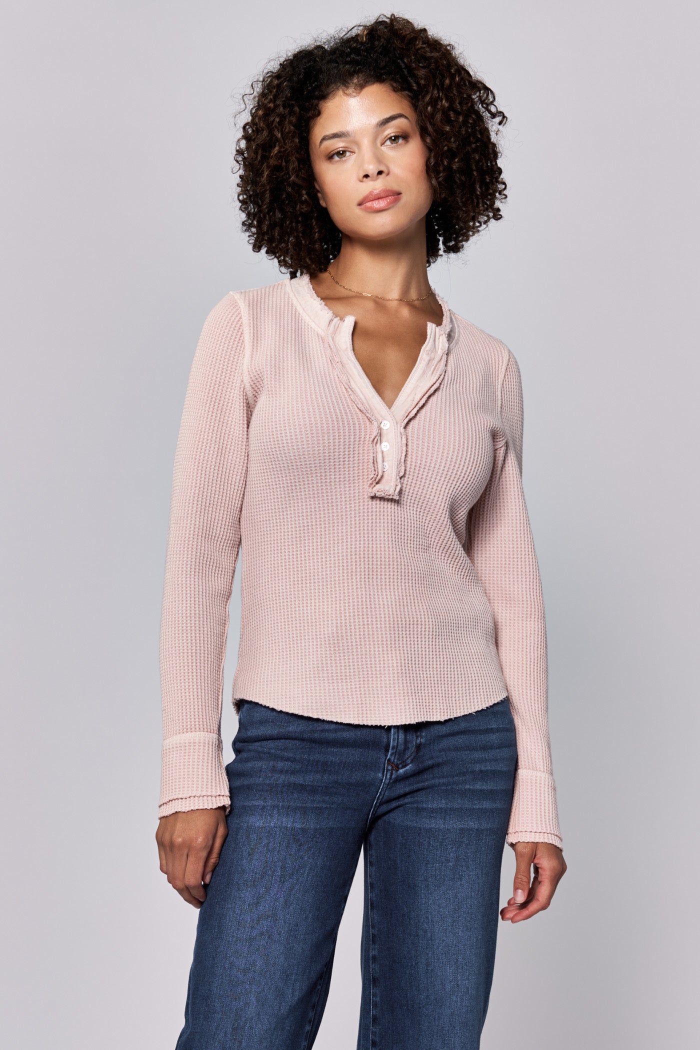 Pink waffle weave henly shirt - Tru Blue Boutique