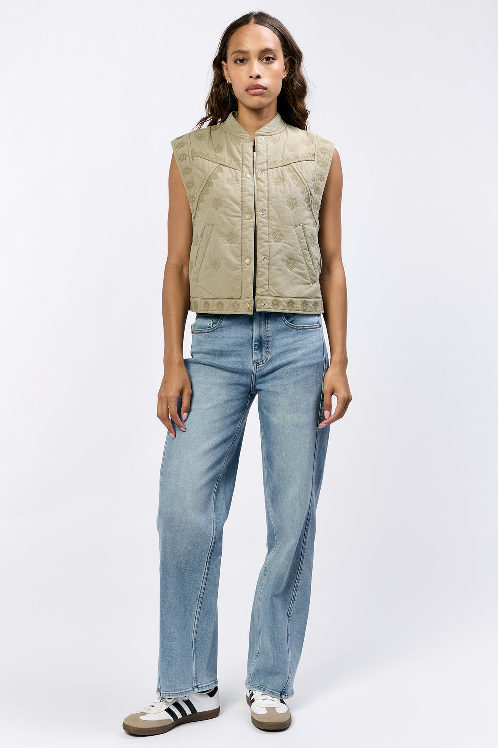 Embroidered bomber collared vest with snap closure - Tru Blue Boutique