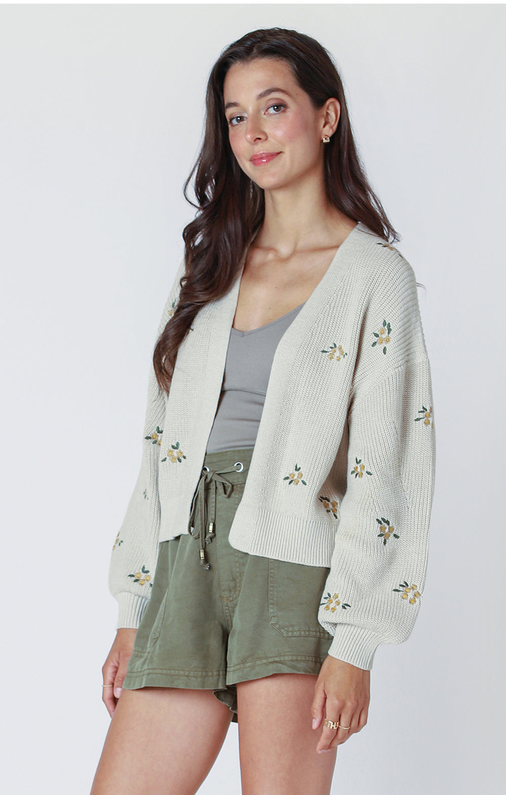 Open front cream cardigan sweater with embroidered flowers - Tru Blue Boutique