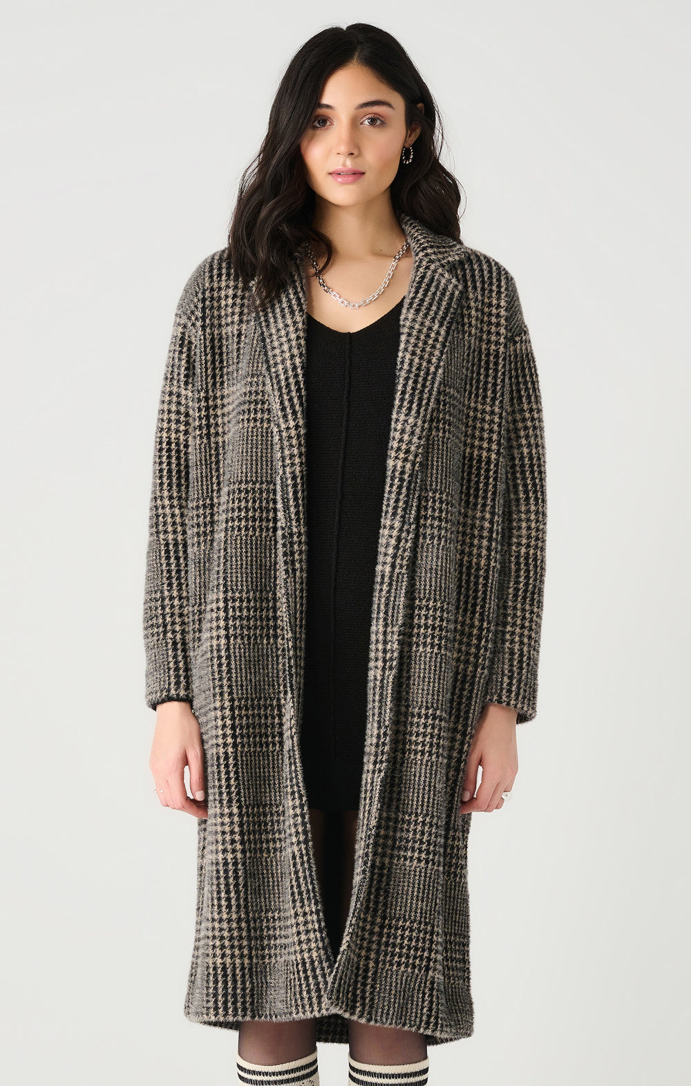 Houndstooth soft knit  long coat - Tru Blue Boutique