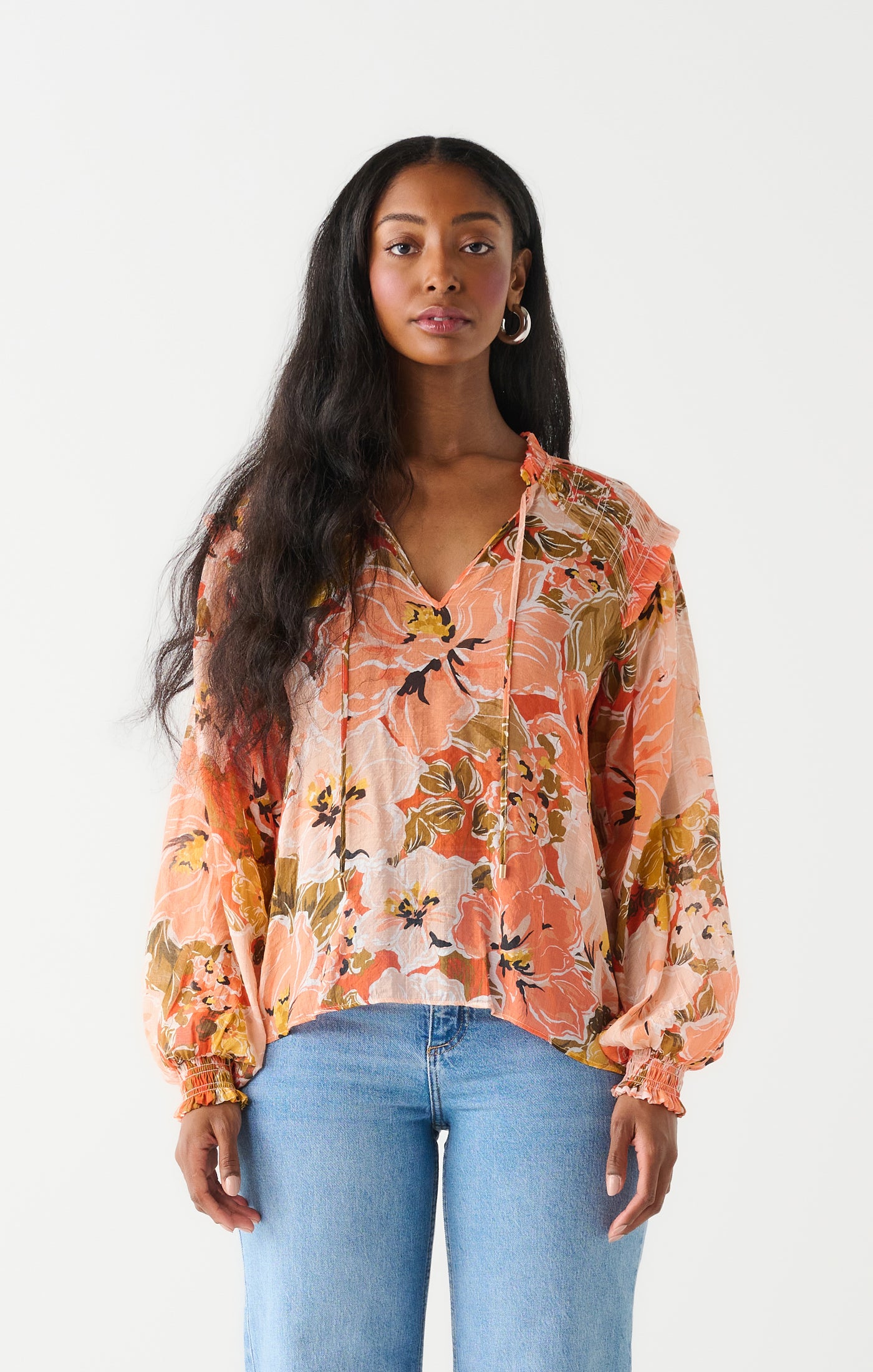 Orange and peach floral blouse - Tru Blue Boutique
