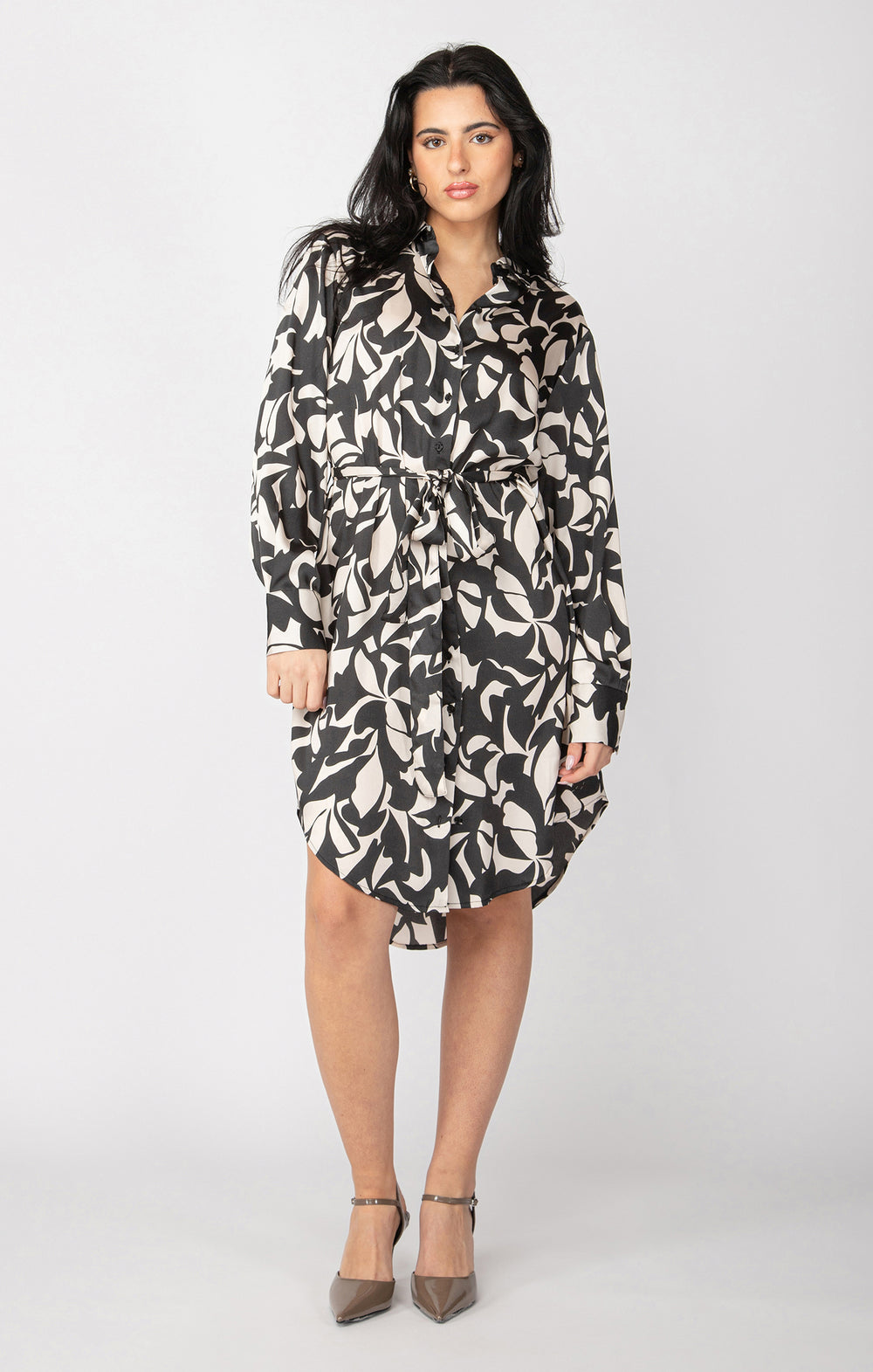 Black and white abstract print shirt dress - Tru Blue Boutique