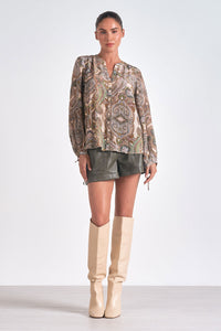 A neutral colored paisley blouse - Tru Blue Boutique