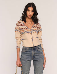 Fair isle cardigan sweater with fancy button closure - Tru Blue Boutique