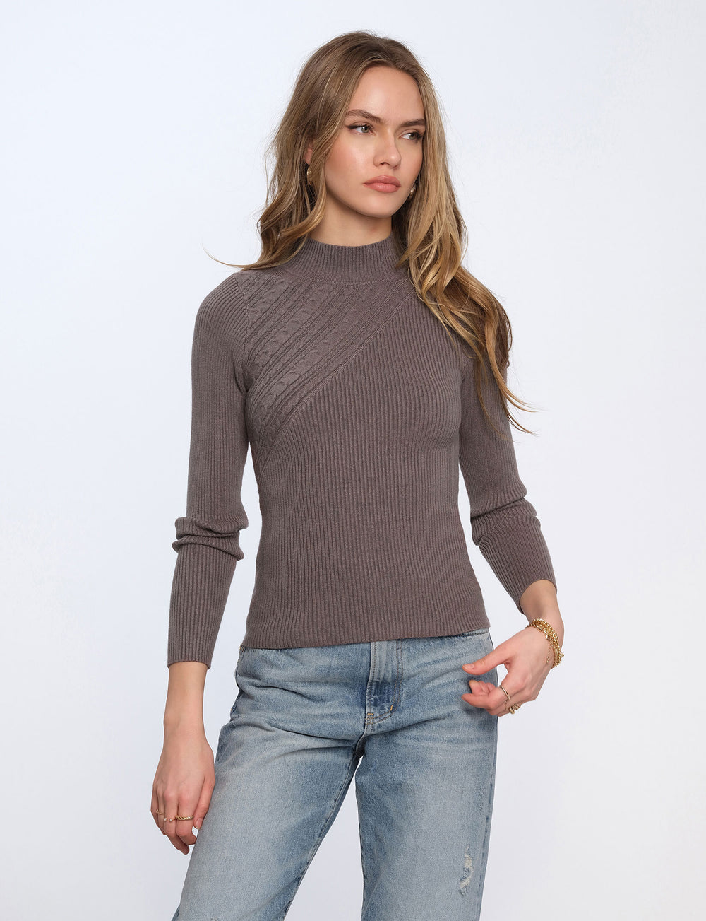 Harlow top a gray ribbed mock neck sweater - Tru Blue Boutique