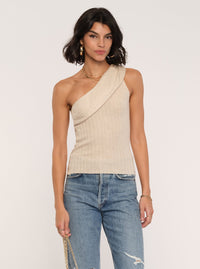 Ginger Tank in bisque with one shoulder and ribbed knit by  Heartloom at Tru Blue Boutique