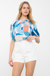 Geometric pastel print blouse - Tru Blue Boutique