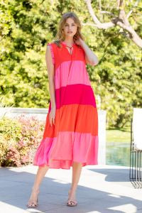 Gauze tiered pink and orange maxi dress - Tru Blue Boutique