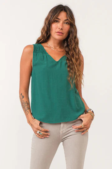 Green v-neck tank with ruched detail - Tru Blue Boutique