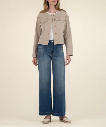 Fitted khaki jacket with brass buttons - Tru Blue Boutique