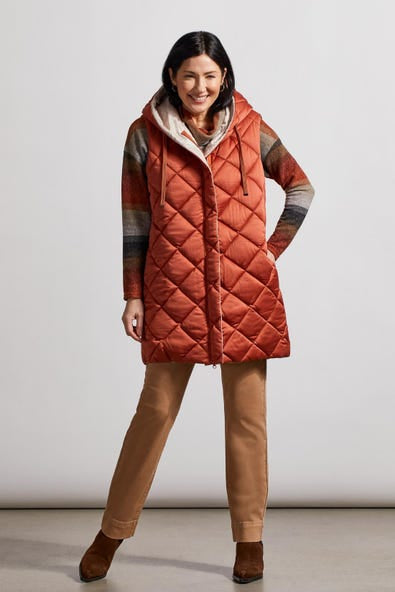 Diamond quilted reversible puffer vest in cream or rust by Tribal at Tru Blue Boutique