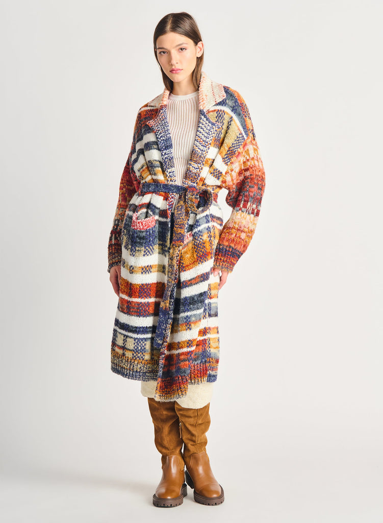 soft and warm jacquard long cardigan in patchwork colors - Tru Blue Boutique
