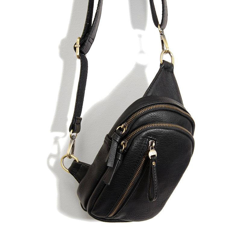 Sling bag with 3 zipper pouches in black or camel by Joy Susan at Tru Blue Boutique