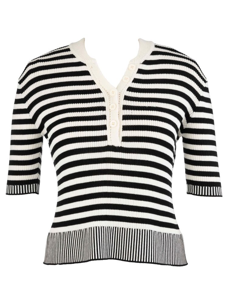 A black and white stripe henley sweater - Tru Blue Boutique