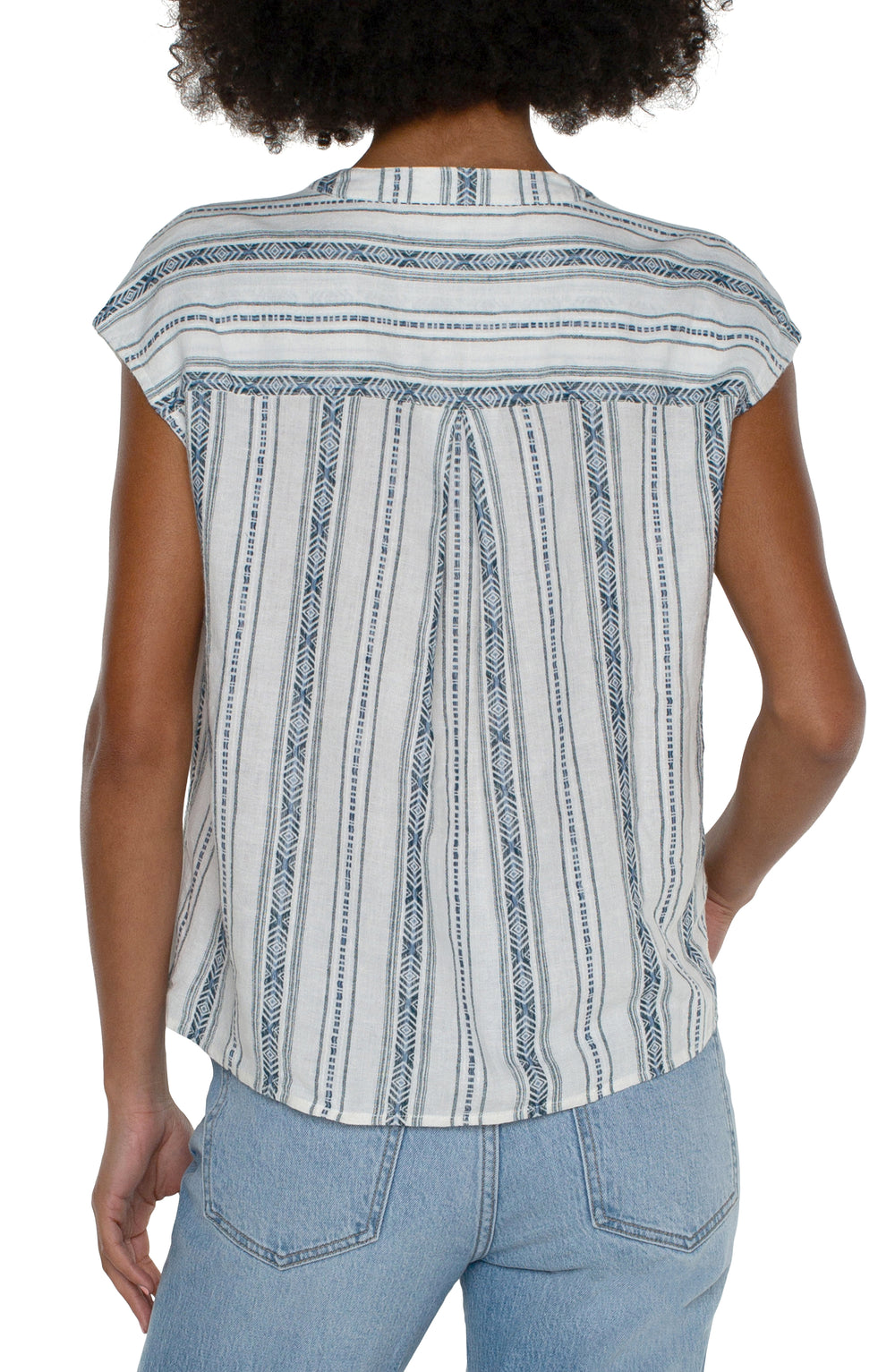 Woven dolman pull-over top in cream with blue stripe - back view -  LM8B83WV13 - Tru Blue Boutique