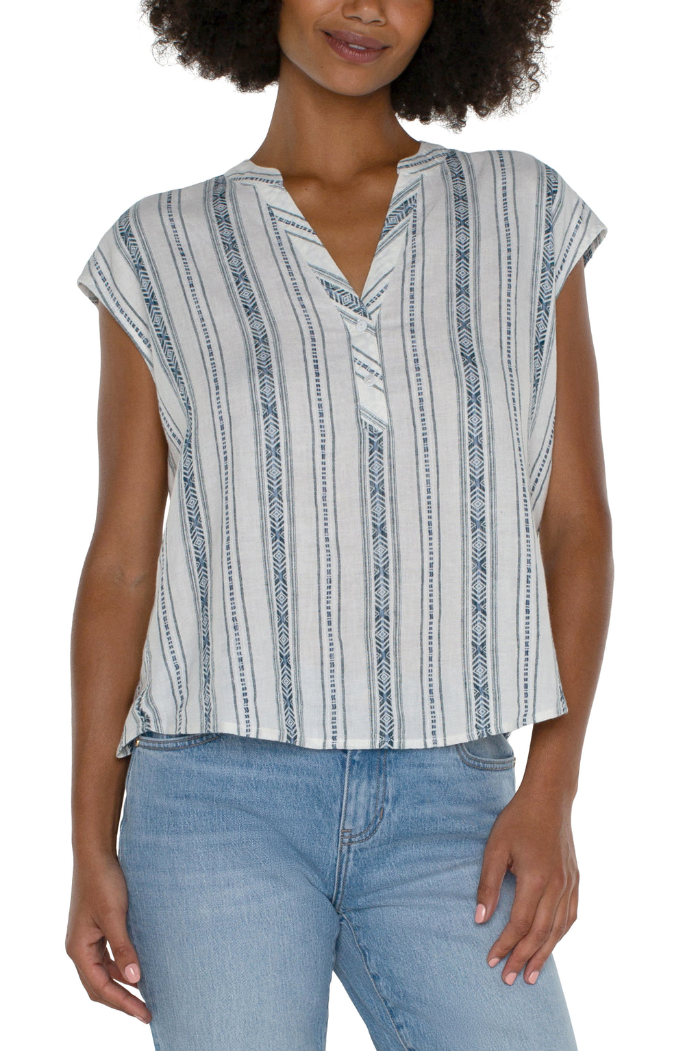 Woven dolman pull-over top in cream with blue stripe - LM8B83WV13 - Tru Blue Boutique