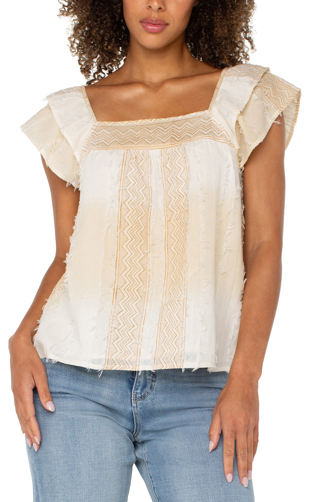 Cotton short sleeve cream top - LM8G35EE21 - Tru Blue Boutique