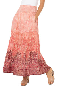 A tiered woven maxi skirt with paisley print in pinks - Tru Blue Boutique