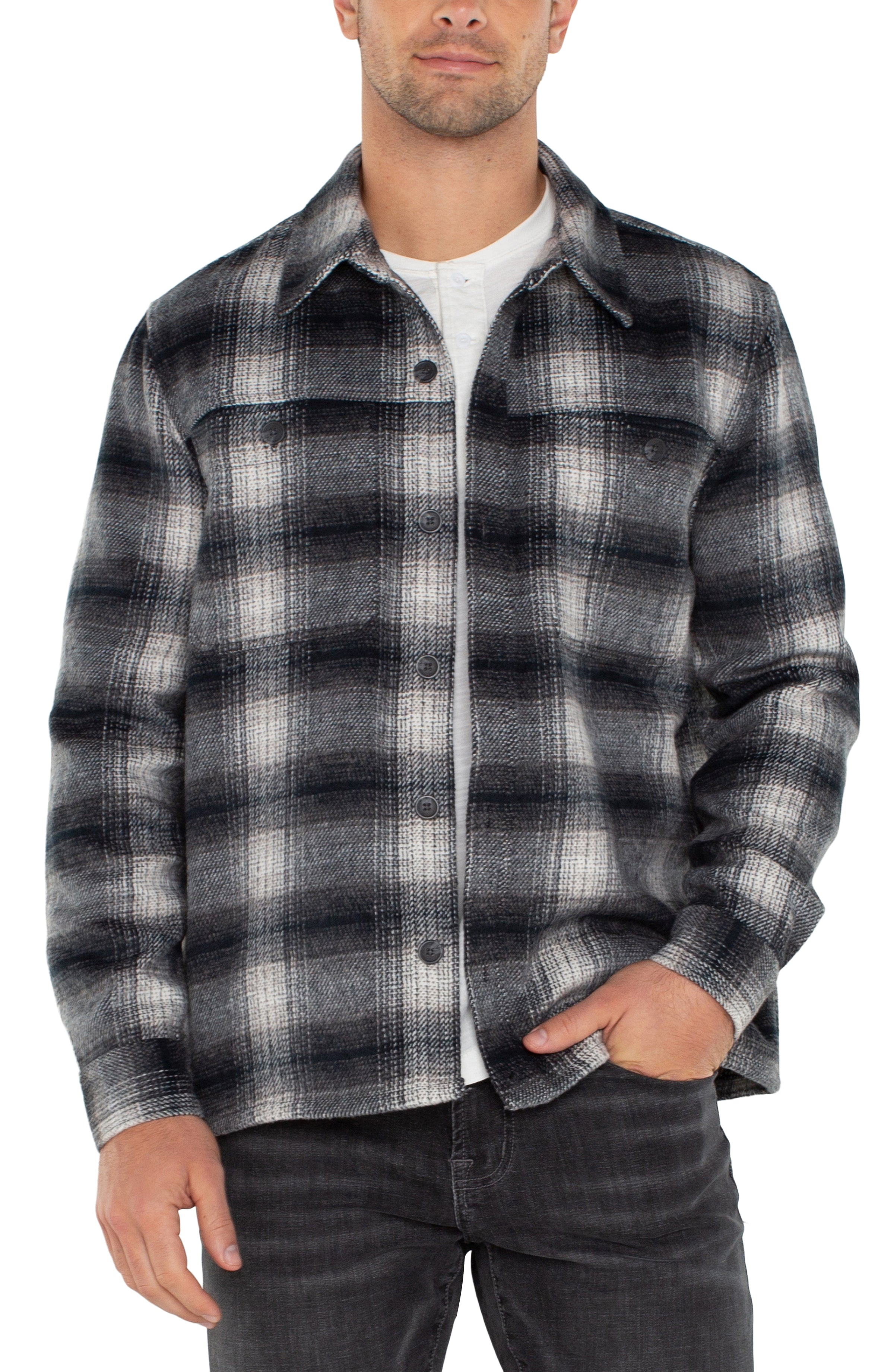 Men's grey plaid flannel shirt jacket LG129EW48 - Tru Blue Boutiqiue