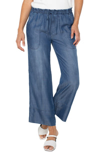 Wide leg chambray pant with drawstring waist - Tru Blue Boutique