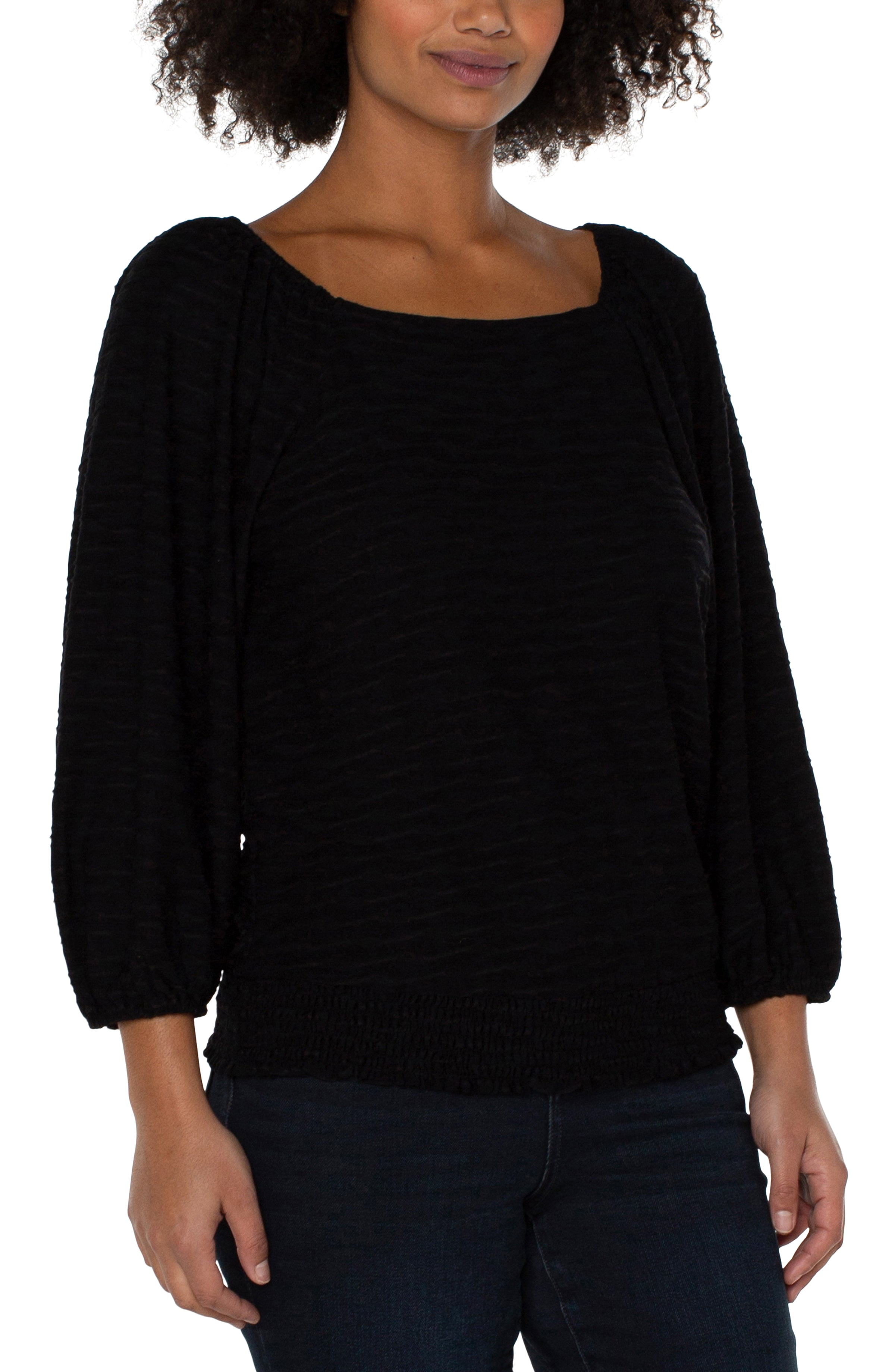 Black smocked top by Liverpool at Tru Blue Boutique