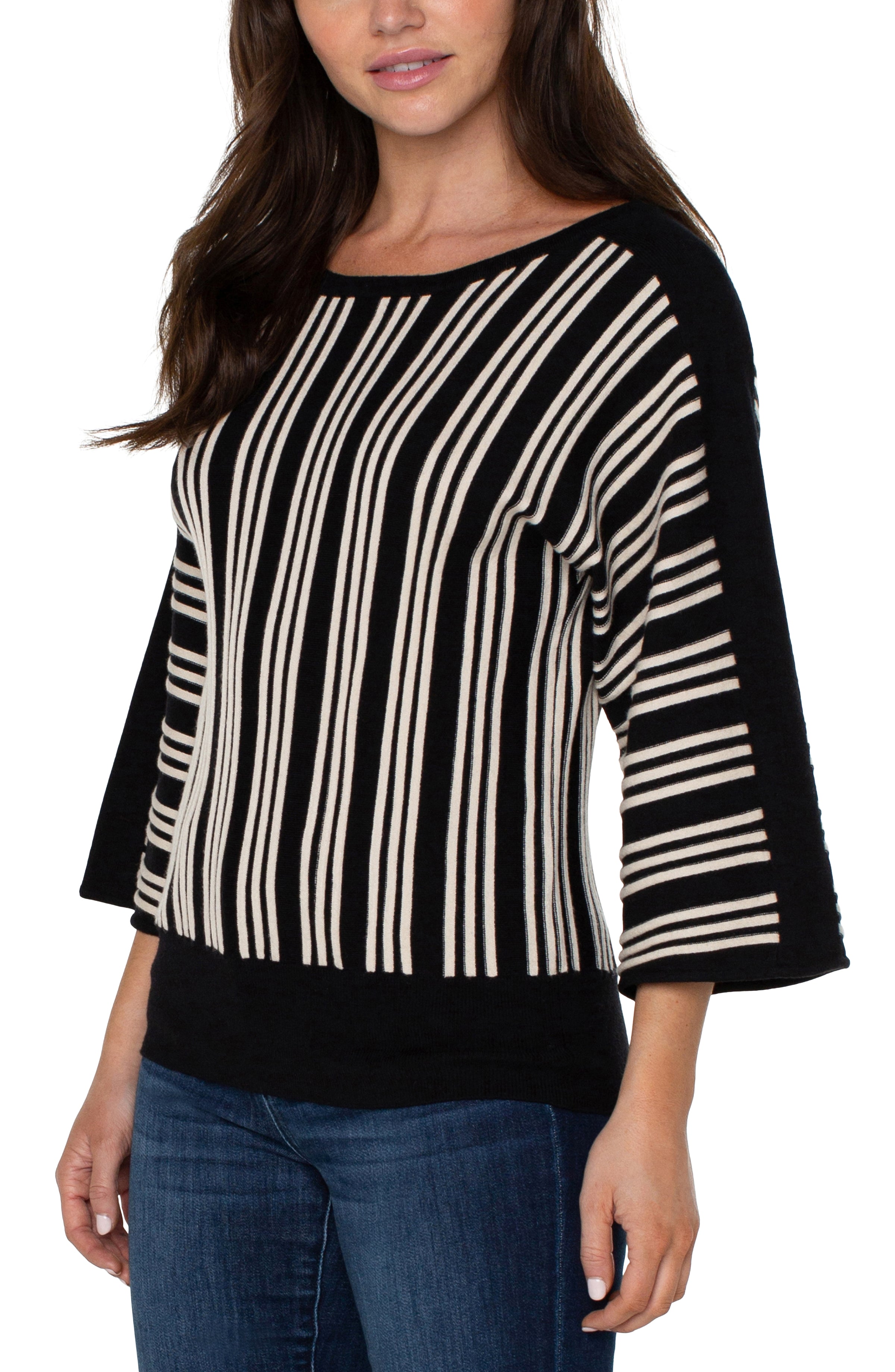 Black and white stripe dolman sweater by Liverpool at Tru Blue Boutique