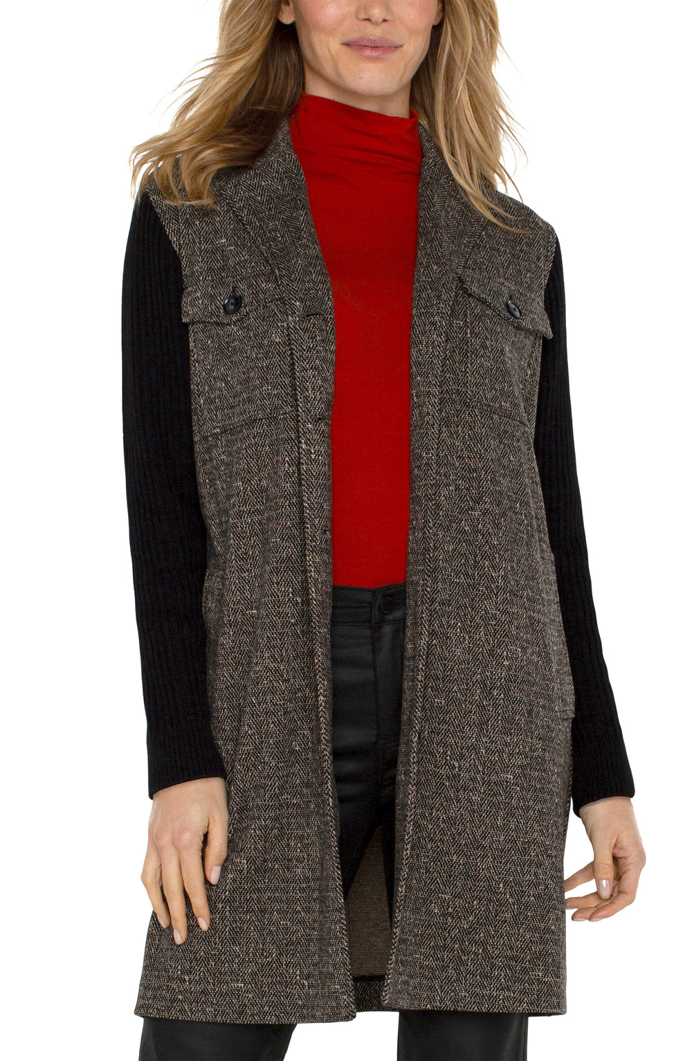 Black and tweed soft coat - Tru Blue Boutique