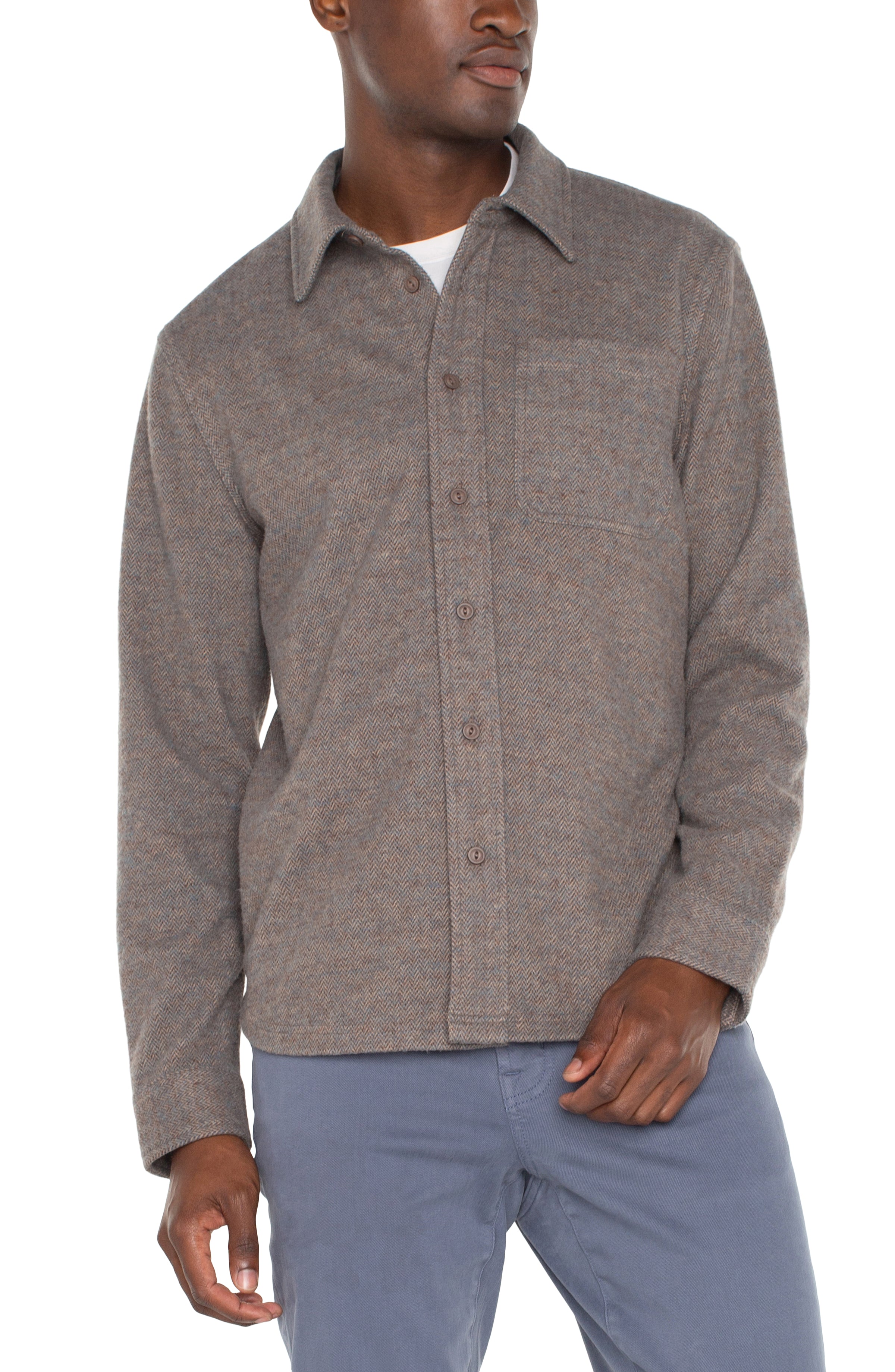 Man's knit long sleeve butoon up shirt in taupe blue melt LG984MW4 - Tru Blue Boutique