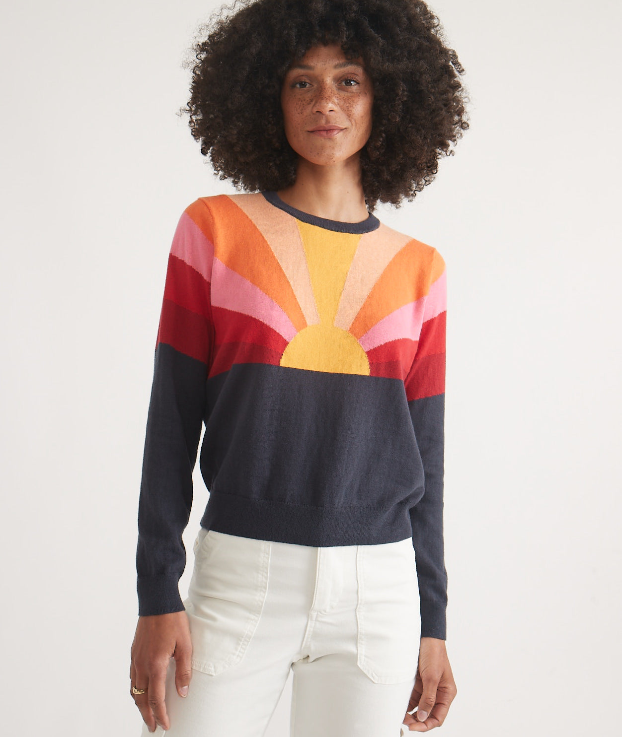 Sunset icon sweater with navy blue body - Tru Blue Boutique