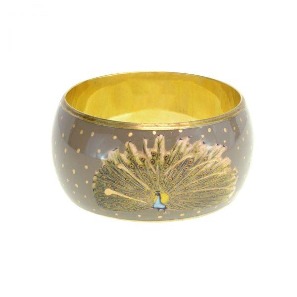 Gold and beige peacock motif cuff bracelet - Tru Blue Boutique