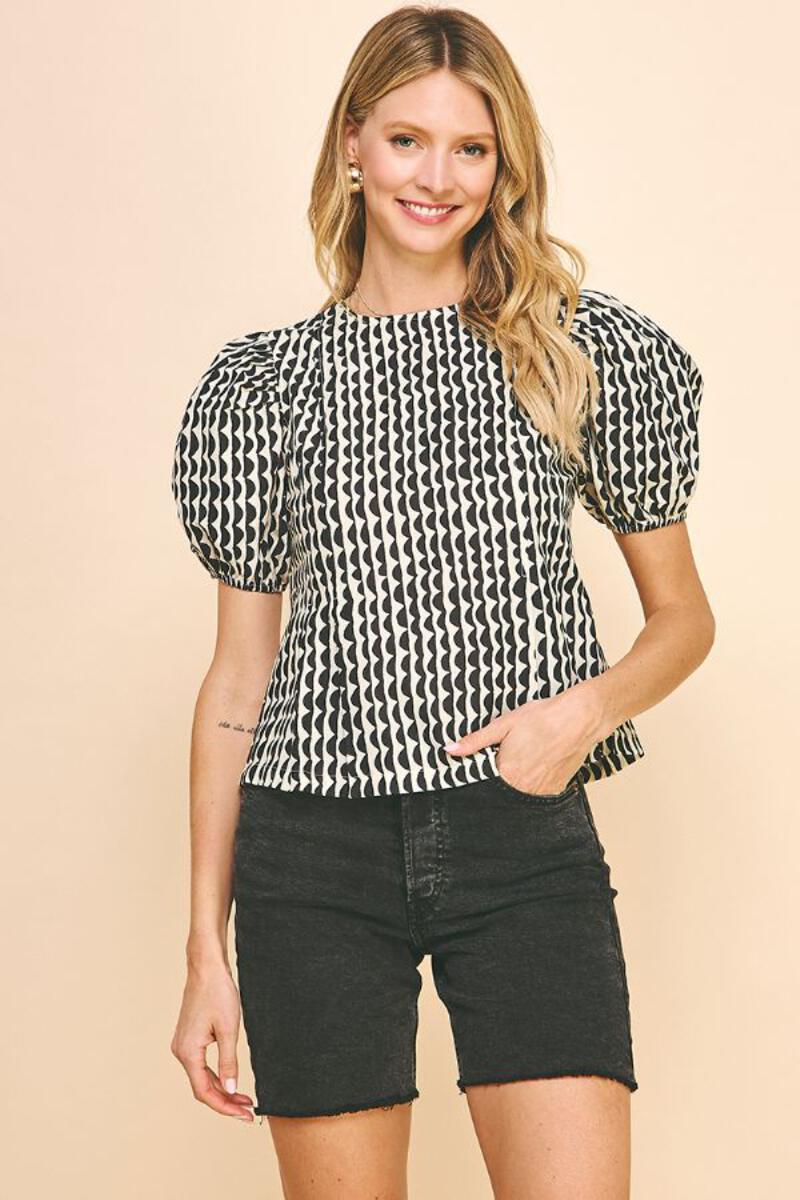 Ivory and black print top - Tru Blue Boutique