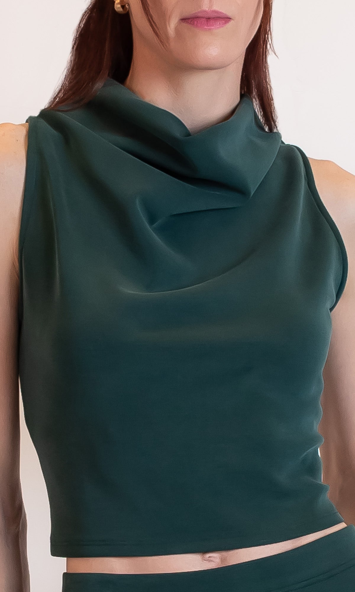 Funnel neck, pine green, sleeveless cropped top - Tru Blue Boutique