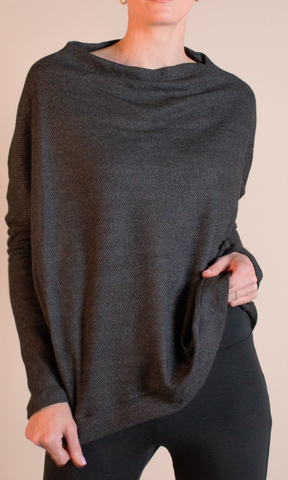 Oversized funnel neck sweater in charcoal - Tru Blue Boutique