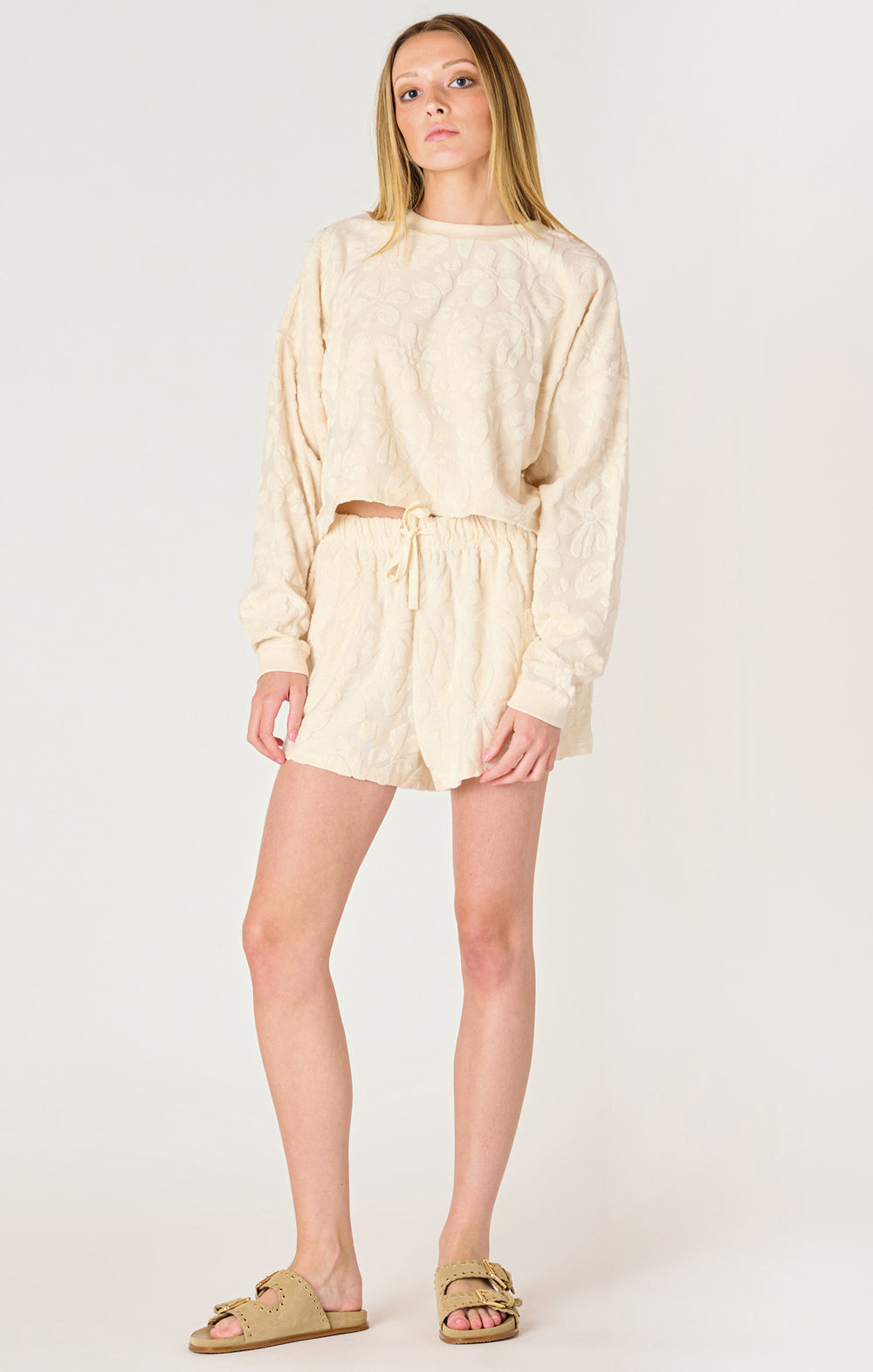 A textured knit crew long sleeve top in cream - Tru Blue Boutique