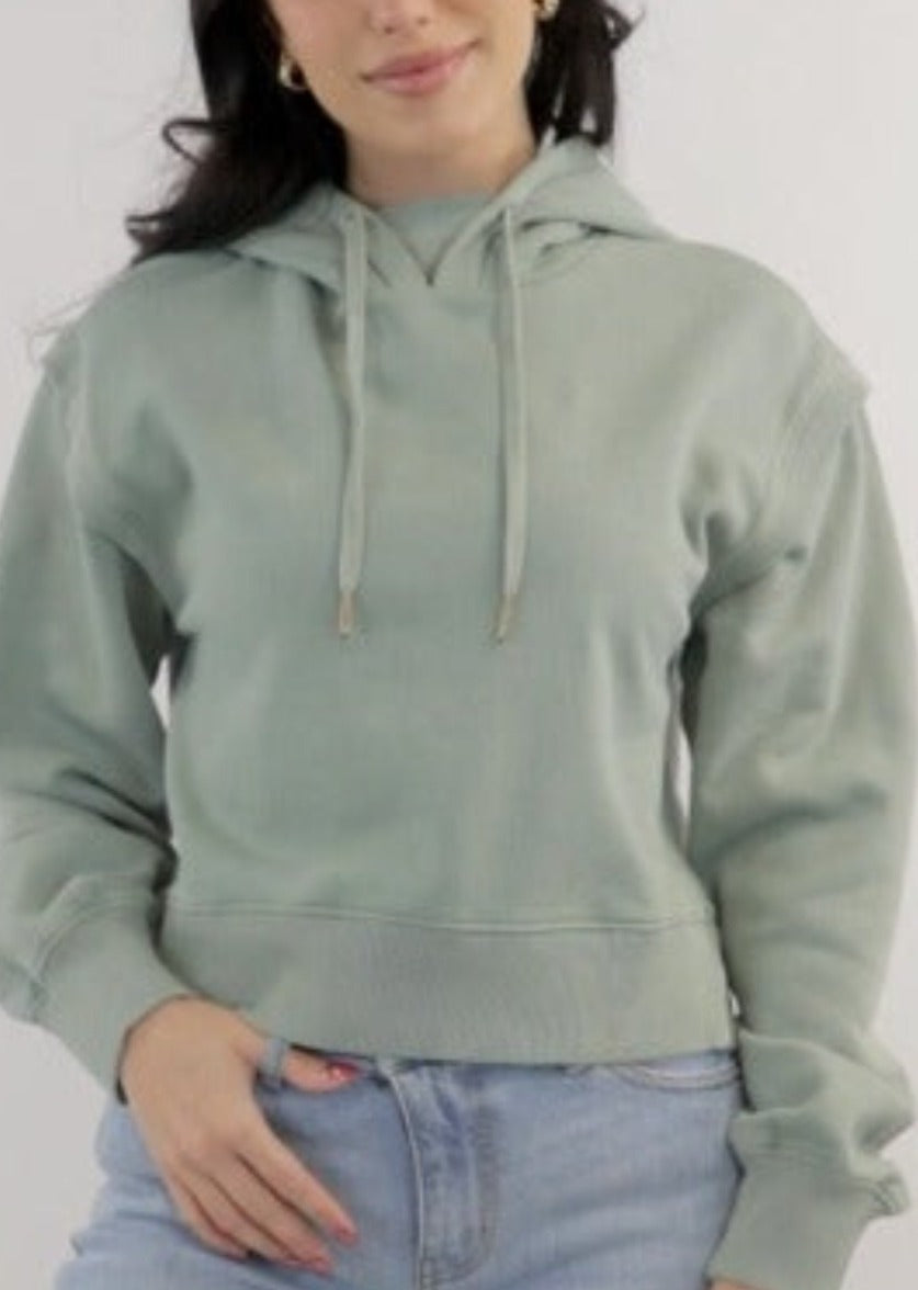 Thick cropped hoodie with drop shoulder detail in light green - Tru Blue Boutique
