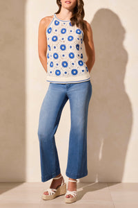 Calypso blue and off white crochet sweater tank - Tru Blue Boutique
