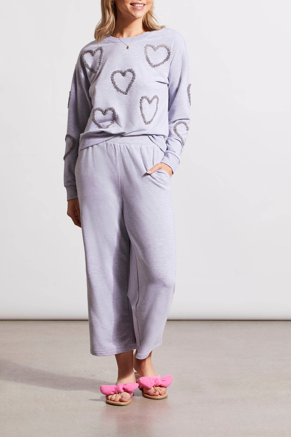 Light Gray sweatshirt with hearts and cropped joggers - Tru Blue Boutique