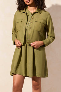 Button front jacket with chest pockets in loden green - Tru Blue Boutique