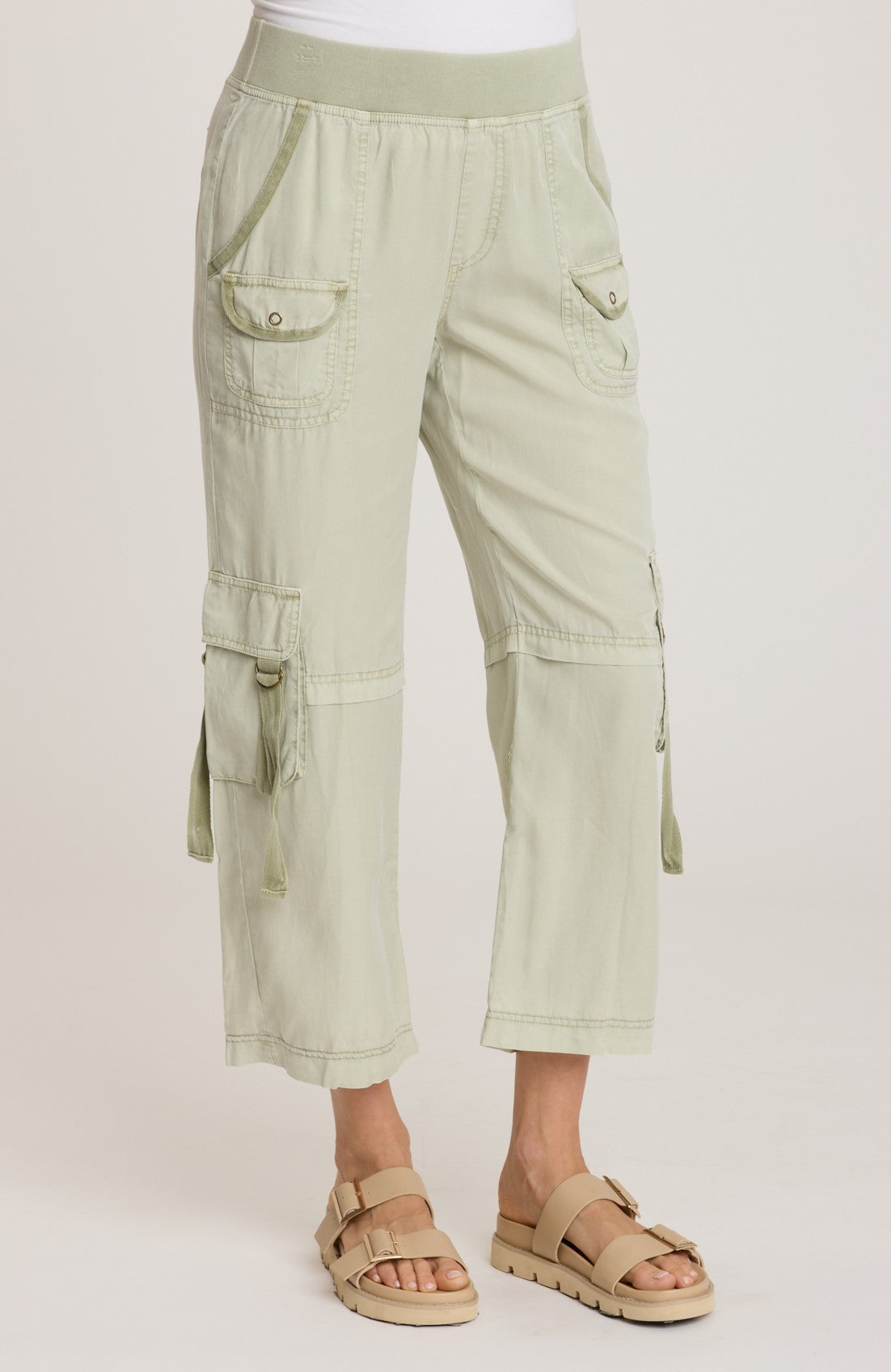 Cropped cargo wide leg in faded limescent - Tru Blue Boutique