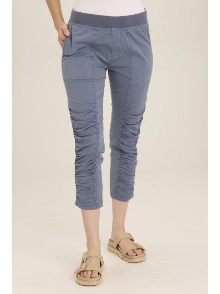 Light denim blue cropped cotton ruched pant - Tru Blue Boutique